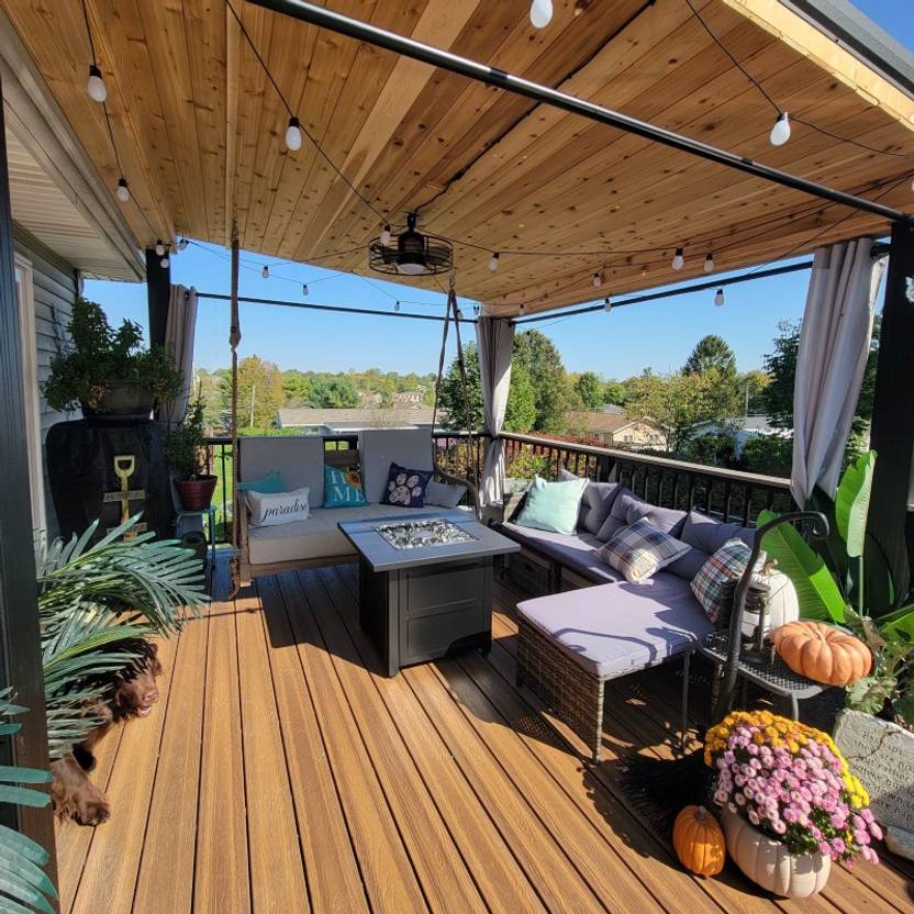 covered porch with metal roof on mobile home
